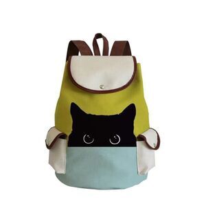 Black Cat Peeking Out Green Backpack Bag NWT‎